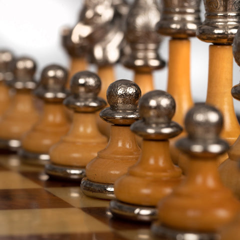 Italfama Metal Chess Set Gold/Silver Plated Elm Wood Board with Drawer Handmade