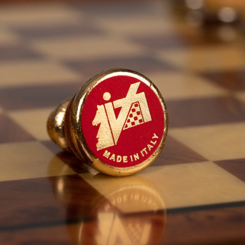 Italfama Metal Chess Set Gold/Silver Plated Elm Wood Board with Drawer Handmade
