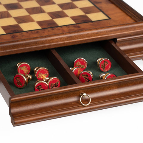 Italfama Metal Chess Set Gold/Silver Plated Elm Wood Board with Drawer Handmade
