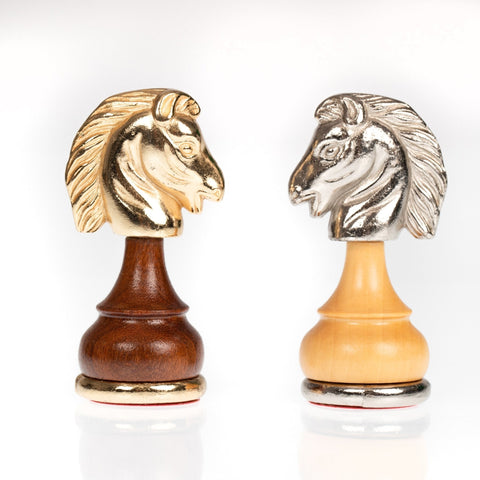 Italfama Metal Chess Set Gold/Silver Plated Elm Wood Board with Drawer Handmade