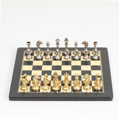 Italfama Metal Chess Set, Wooden 25cm Board & Faux Leather Case, Italy