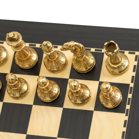 Italfama Metal Chess Set, Wooden 25cm Board & Faux Leather Case, Italy