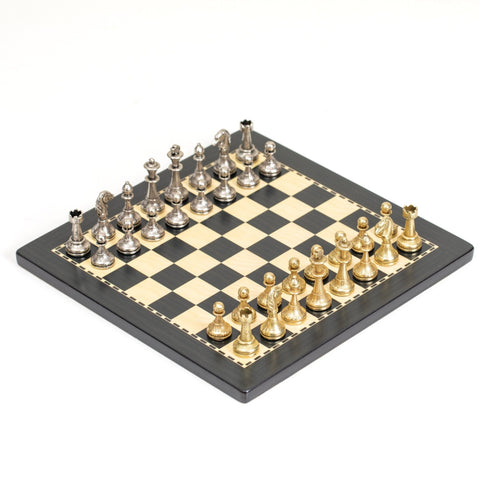 Italfama Metal Chess Set, Wooden 25cm Board & Faux Leather Case, Italy