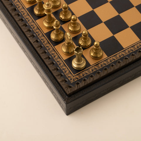 Italfama Metal Chess Set with Leatherette Board, 28cm, King 4.8cm + Checkers