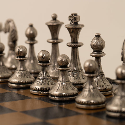 Italfama Metal Chess Set with Leatherette Board, 28cm, King 4.8cm + Checkers