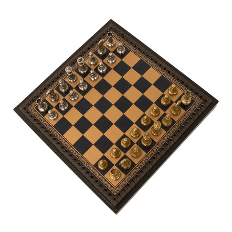 Italfama Metal Chess Set with Leatherette Board, 28cm, King 4.8cm + Checkers