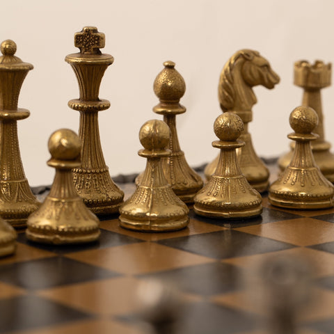 Italfama Metal Chess Set with Leatherette Board, 28cm, King 4.8cm + Checkers
