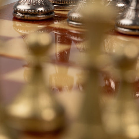 Italfama Metal Chess Set, Rosewood 24cm Board, Gold & Silver Pieces, Italy