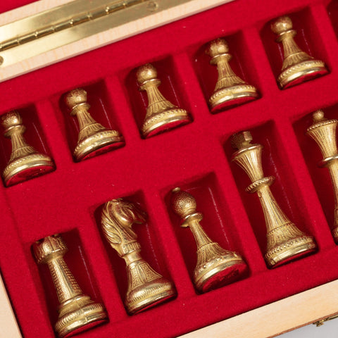 Italfama Metal Chess Set, Rosewood 24cm Board, Gold & Silver Pieces, Italy
