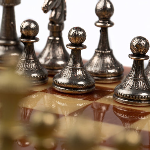 Italfama Metal Chess Set, Rosewood 24cm Board, Gold & Silver Pieces, Italy
