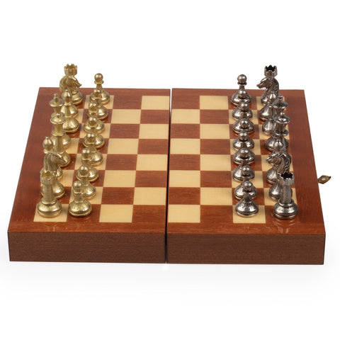 Italfama Metal Chess Set, Rosewood 24cm Board, Gold & Silver Pieces, Italy