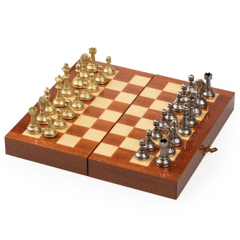 Italfama Metal Chess Set, Rosewood 24cm Board, Gold & Silver Pieces, Italy