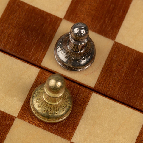 Italfama Metal Chess Set, Rosewood 24cm Board, Gold & Silver Pieces, Italy