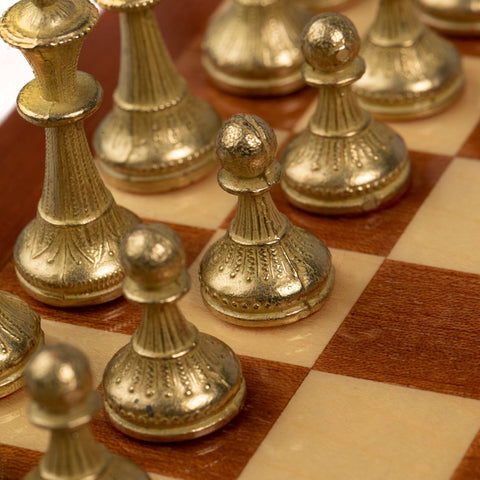 Italfama Metal Chess Set, Rosewood 24cm Board, Gold & Silver Pieces, Italy
