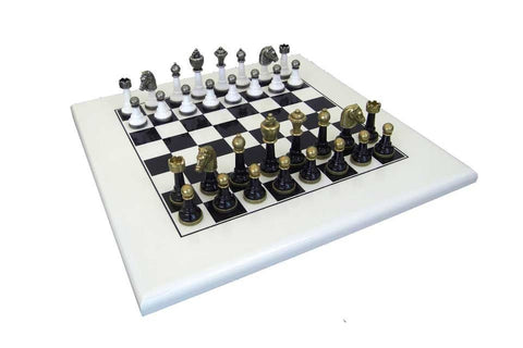 Italfama Italian Chess Set, Metal & Wood Pieces, Lacquered 40x40cm Board