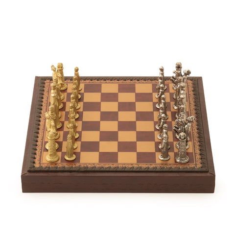 Italfama Metal Chess Set, Dark Red Faux Leather Board 28cm, Italy, King 6cm