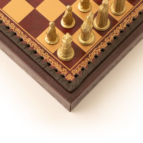 Italfama Metal Chess Set, Dark Red Faux Leather Board 28cm, Italy, King 6cm