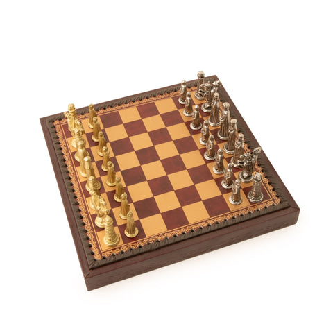 Italfama Metal Chess Set, Dark Red Faux Leather Board 28cm, Italy, King 6cm