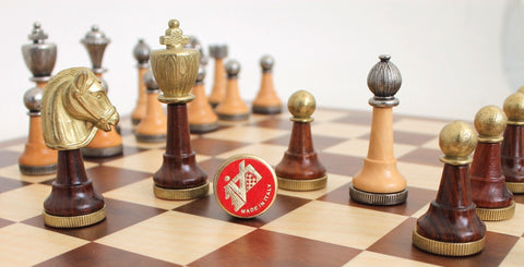 Italfama Luxury Chess Set Metal/Wood, Walnut Board 38cm, 7.5cm King