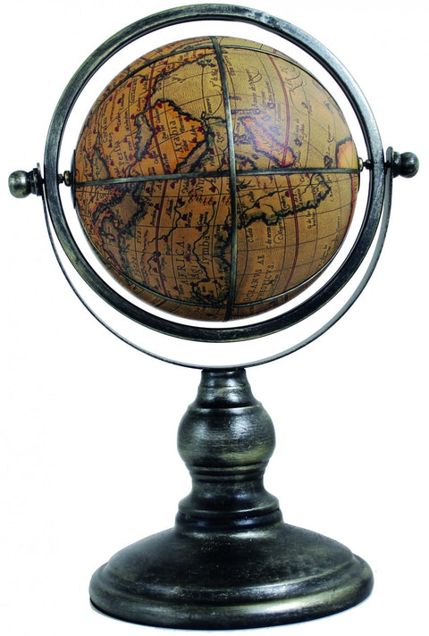 Italfama 42cm Decorative Globe, Classic Map, Faux Leather & Satin Metal, Italy