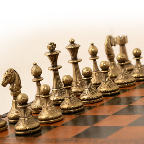 Italfama Metal Chess Set, Faux Leather Board w/ Storage, Handcrafted, Italy