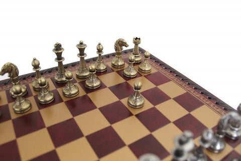 Italfama Metal Chess Set, 28cm Faux Leather Board, Storage Box, Made in Italy
