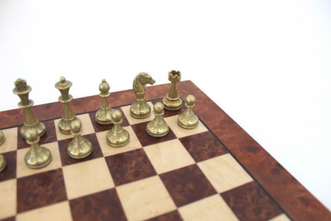 Italfama Metal Chess Set, Elm Wood Board 30cm, Gold & Silver Handmade, Italy