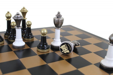 Italfama Metal Chess Set, Gold/Silver Plated, Faux Leather Board 33cm Italy