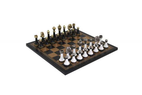 Italfama Metal Chess Set, Gold/Silver Plated, Faux Leather Board 33cm Italy