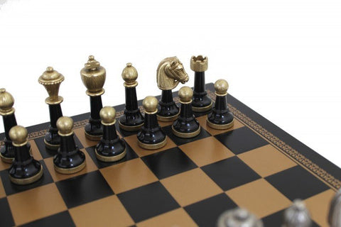 Italfama Metal Chess Set, Gold/Silver Plated, Faux Leather Board 33cm Italy