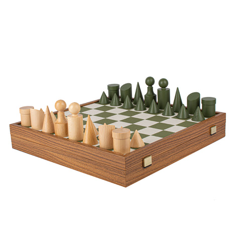 Wood Chess Set Bauhaus Style Chessmen Leatherette Board 40Cm Manopoulos Sd50Gre