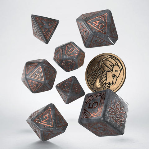 The Witcher Geralt RPG Dice Set by Q WORKSHOP – 7 Piece + Coin, Wolf School