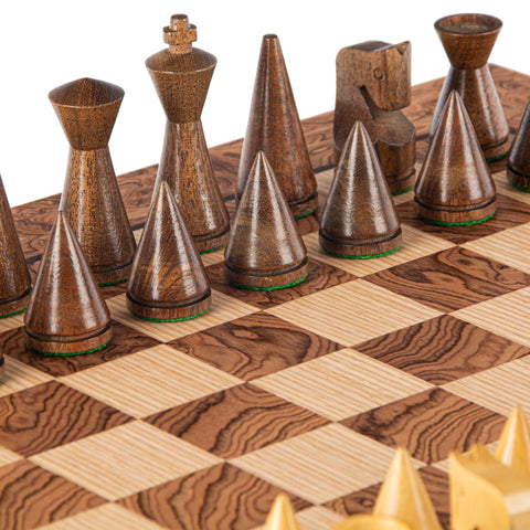 Walnut Burl Chess set 40x40cm with Modern Style Chessmen Manopoulos