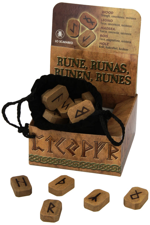 Wooden Runes Stones Esoteric Meditation With Velvet Bag Lo Scarabeo NEW