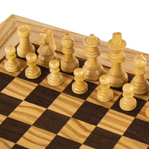 Wooden Chess Set Staunton Chessmen Olive Burl Board 50Cm Manopoulos Sw43B50H