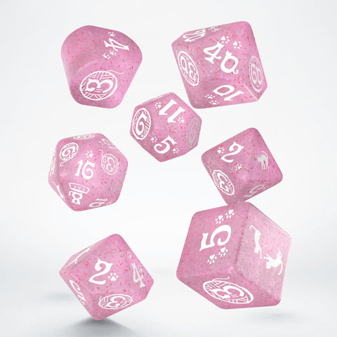 Cats Dice Set: Daisy Rpg Dice Polyhedrons Pink White D4 Inside Q-Workshop Rcat07