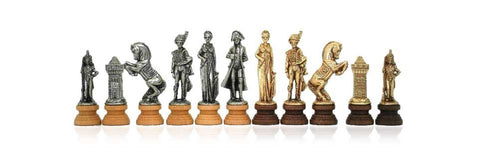 Italfama Napoleon Chess Set Metal/Wood, Acacia Board, Gold/Silver Plated
