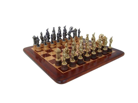 Italfama Napoleon Chess Set Metal/Wood, Acacia Board, Gold/Silver Plated