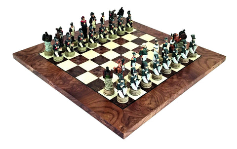 Italfama Napoleon vs Russia Chess Set, Handmade Pewter, Elm Wood Board 42cm