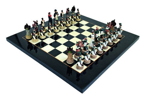 Napoleon vs Russia Hand-Painted Resin Chess Set w/ Japanese Maple Board Italfama