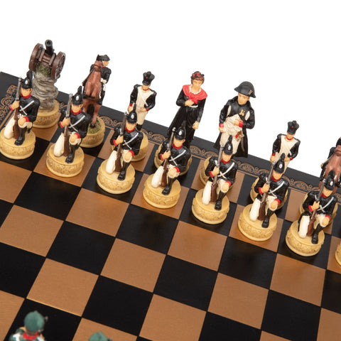 Italfama Napoleon vs Russians Hand-Painted Resin Chess Set, Faux Leather Board