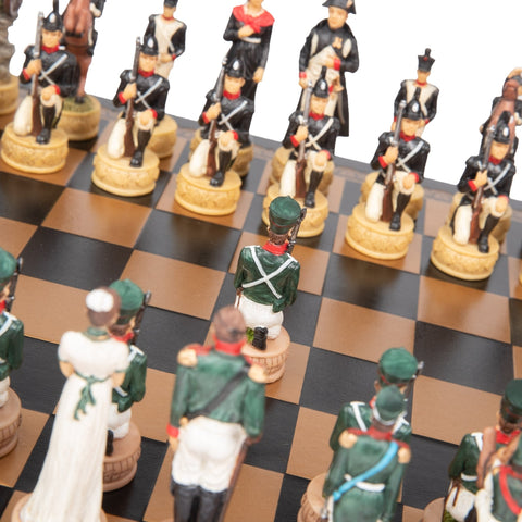 Italfama Napoleon vs Russians Hand-Painted Resin Chess Set, Faux Leather Board