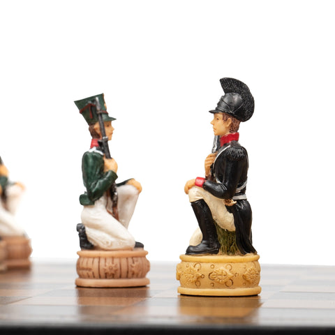Italfama Napoleon vs Russians Hand-Painted Resin Chess Set, Faux Leather Board