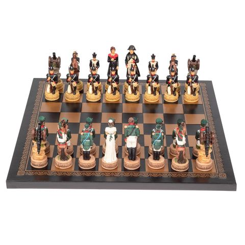 Italfama Napoleon vs Russians Hand-Painted Resin Chess Set, Faux Leather Board