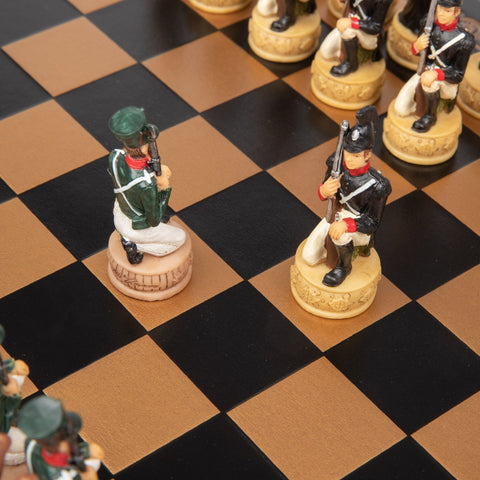 Italfama Napoleon vs Russians Hand-Painted Resin Chess Set, Faux Leather Board