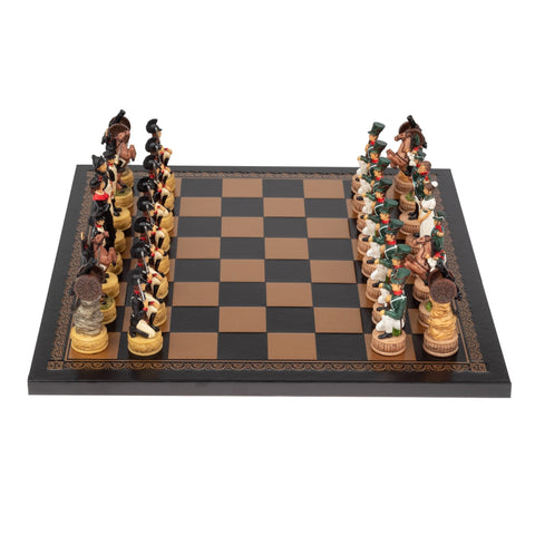 Italfama Napoleon vs Russians Hand-Painted Resin Chess Set, Faux Leather Board