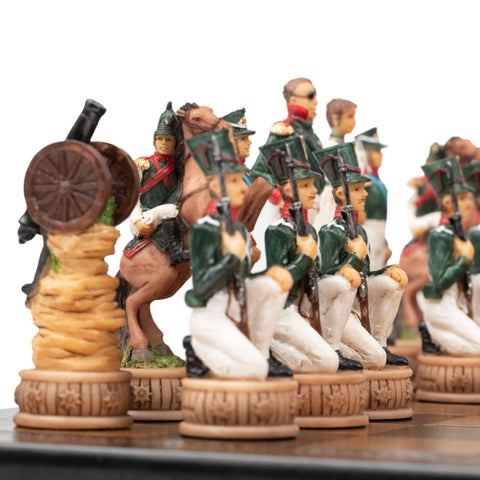 Italfama Napoleon vs Russians Hand-Painted Resin Chess Set, Faux Leather Board