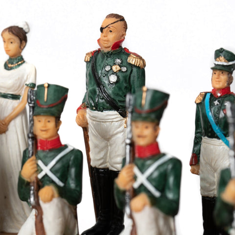 Italfama Napoleon vs Russia Hand-Painted Chess Set, Faux Leather Board & Case