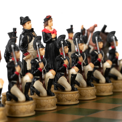 Italfama Napoleon vs Russia Hand-Painted Chess Set, Faux Leather Board & Case