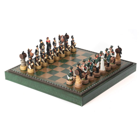 Italfama Napoleon vs Russia Hand-Painted Chess Set, Faux Leather Board & Case